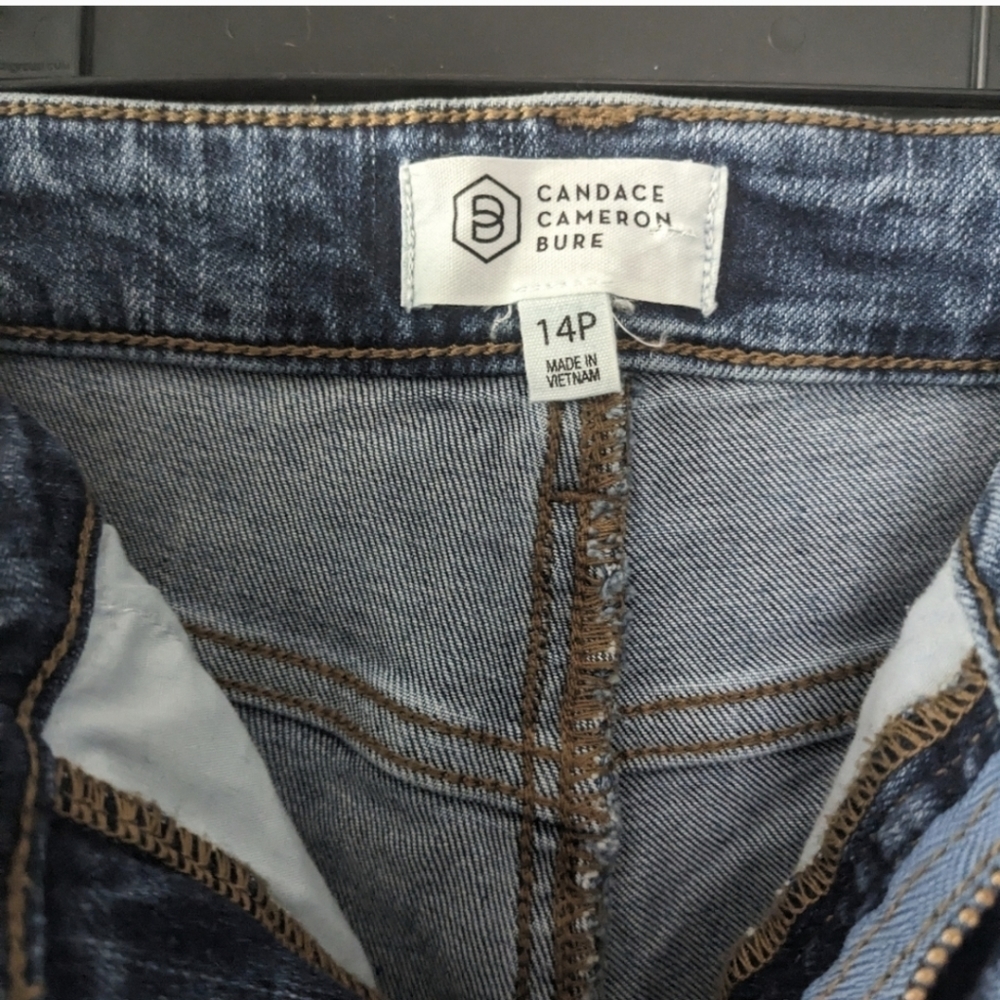 Candace Cameron Bure Deconstructed Flare Jeans 14P NWT Distressed Denim Petite - Picture 5 of 5